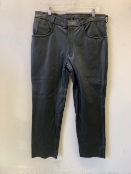 X ELEMENT, Black, Leather, Solid, Flat Front, Zip Fly, Straight Leg, 5 Pockets, Belt Loops, Motorcycle Pants