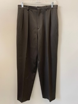 YVES SAINT LAURENT, Forest Green, Wool, Elastane, Solid, Pleated Front, Side And Back Pockets, Zip Front, Belt Loops,