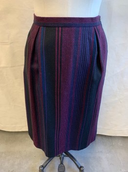 PEPPER TREE, Black, Purple, Hot Pink, Blue, Wool, Abstract , Stripes, 2 Pockets, 1 Button Left Side
