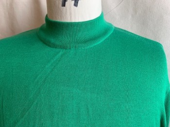 INSERCH, Kelly Green, Acrylic, Solid, Ribbed Knit Mock Turtleneck, Long Sleeves, Ribbed Knit Cuff/Waistband