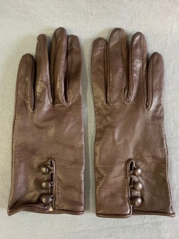 FRATELLI ORSINI, Dk Brown, Leather, Solid, 3 Buttons Back of Wrist, Black Knit Lining