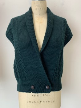 JH COLLECTIBLES, Dk Green, Wool, Solid, Cable Knit, 2 Buttons, Double Breasted, Shawl Collar,