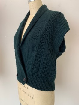 JH COLLECTIBLES, Dk Green, Wool, Solid, Cable Knit, 2 Buttons, Double Breasted, Shawl Collar,