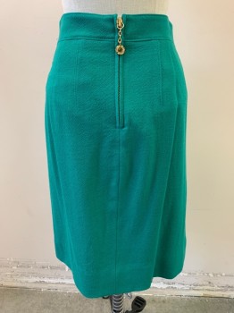 MARC BY MARC JACOBS , Turquoise Blue, Wool, Polyester, Solid, Pencil Skirt, 2 Pockets with Bow, Zip Back