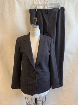N/L, Brown, Black, Lt Gray, Wool, Stripes, Single Breasted,  Notched Lapel,  2 Buttons, 3 Pockets, 3 Button Cuffs