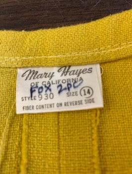 MARY HAYES, Yellow, Linen, Solid, Pencil Skirt,  Knee Length, Darts at Waist, Side Zipper, Slit at Back Hem,