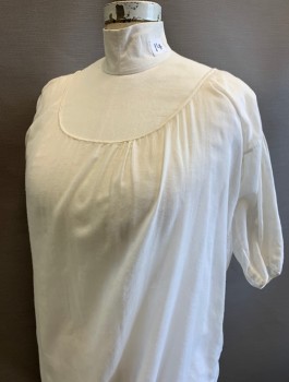 N/L, Off White, Cotton, Solid, Sheer Lightweight Cotton Batiste, 3/4 Sleeves with Gathered Shoulders, Scoop Neck, Lightly Aged with Some Faint Stains, Frayed Unfinished Hem, Peasant/Working Class, Reproduction