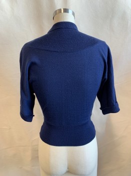 NL, Navy Blue, Synthetic, Solid, S/S, Mock Neck, Ribbed Waistband and Sleeves, Rolled Cuffs