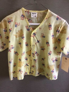 ANGELICA, Yellow, Red, Blue, Tan Brown, Polyester, Graphic, Clowns & Elephants Graphic, Short Sleeve,  Snap Front Top, See Photo Attached,