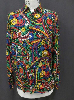 LE GARAGE, Red, Blue, Green, Yellow, Black, Viscose, Paisley/Swirls, Floral, L/S, C.A., B.F.,