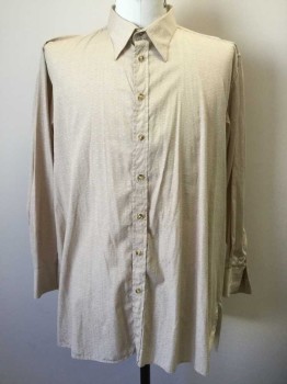 DOMETAKIS, Lt Brown, White, Cotton, Small Square/Shapes, Long Sleeve, Button Front, Collar Attached, No Pocket, Short French Cuffs, Made To Order,