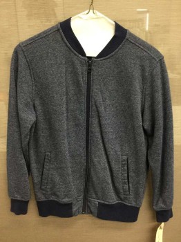 Old Navy, Navy Blue, Poly/Cotton, Heathered, Zip Front, Bomber Style, Welt Pkts, Solid Navy Rib Neck, Him And Cuffs