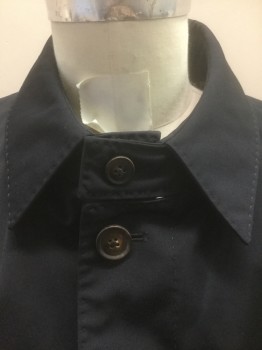 STRELLSON, Black, Polyester, Viscose, Solid, Single Breasted, Button Front with Covered Placket, Collar Attached, 2 Flap Pockets at Hips, Brown Lining