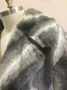 NINO CERVANTI, Gray, Lt Gray, Charcoal Gray, Fur, Variated Shades of Gray Faux Fox Fur, Rounded Notched Lapel, Single Breasted, 3 Buttons,  2 Pockets, Black Lining, Has a Double (FC047286)