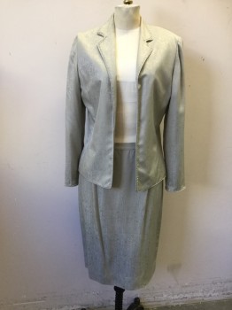 ADRIANNA PAPELL, Sage Green, Silk, Self Crosshatch Pattern, L/S, Notched Lapel, Open Front, Clear Beaded Edges, Piping Trim