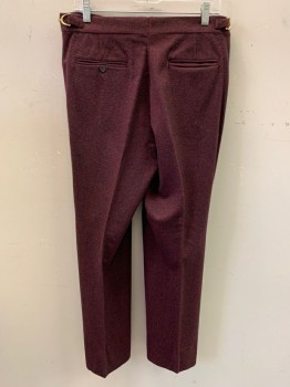 NL, Red Burgundy, Black, Wool, 2 Color Weave, 2nd Pair Of Pants, Top Pockets, Zip Front, Pleat Front, Belted Side with Gold Buckle