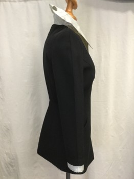 THIERRY MUGLER, Black, White, Wool, Silk, Color Blocking, Nicely Tailored, Snap Front, Long Sleeves with Faux Cuffs, 2 Pockets, Rounded Empire Waist, Wired Satin Novelty Collar Like a Flower Drops Into V-neck, Pretty Great, Blazer