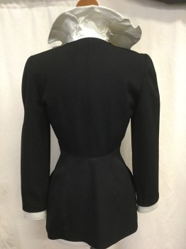 THIERRY MUGLER, Black, White, Wool, Silk, Color Blocking, Nicely Tailored, Snap Front, Long Sleeves with Faux Cuffs, 2 Pockets, Rounded Empire Waist, Wired Satin Novelty Collar Like a Flower Drops Into V-neck, Pretty Great, Blazer