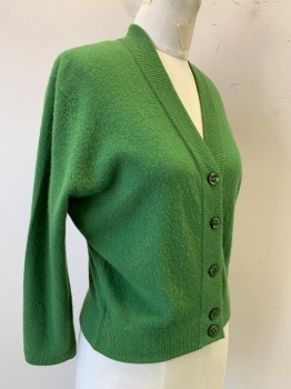 HADLEY CASHMERE, Green, Cashmere, Solid, Long Sleeves, V-neck, Cardigan,