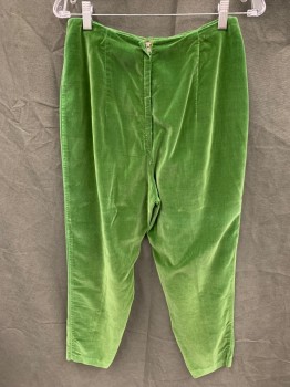 ALFRED PAGUETTE, Green, Cotton, Solid, Velvet, High-Waisted, Back Zip, Tapered
