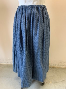 MTO, Blue, Dusty Blue, Cotton, Calico , Pointed Ovals with Trio of Dots Pattern, Adjustable Drawstring Waist, Pleated at Hem for More Length, Made To Order