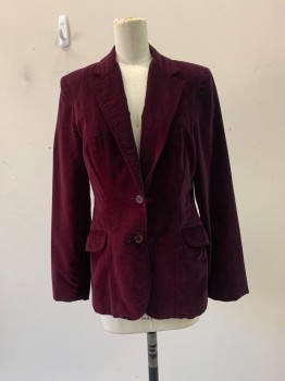 N/L, Red Burgundy, Polyester, Solid, Single Breasted, 2 Buttons, Notched Lapel, 2 Pockets, Velour