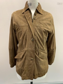 BOSTON HARBOUR, Brown, Suede, Solid, Zip And Button Front, 2 Flap Pocket, C.A., Elastic Cuffs, Front And Back Yoke