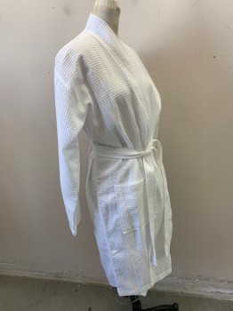 CHAKIR, White, Polyester, Cotton, Solid, Waffle Weave, 2 Patch Pocket, with Belt