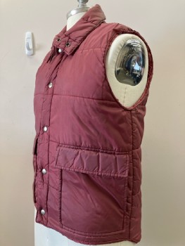OUTERWEAR, Red Burgundy, Solid, C.A., Snap B.F., 4 Pockets,  Puffer Vest
