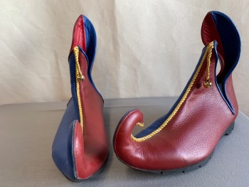 SON OF SANDLAR, Royal Blue, Red, Gold, Leather, Rubber, Color Blocking, Court Jester Motley, Handmade Leather Boots, Renaissance Fair Chic, Pull On