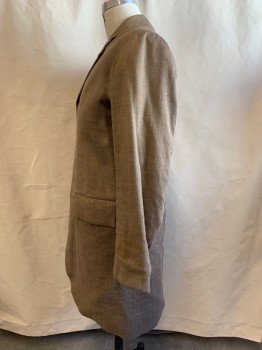 MTO, Lt Brown, Cotton, Rayon, Solid, Mid 1800s, Frock Coat, 5 Buttons, Notched Lapel, 2 Flap Pocket, Lined, Slit CB, Loose Weave, Lightly Aged Some Stains, Multiple