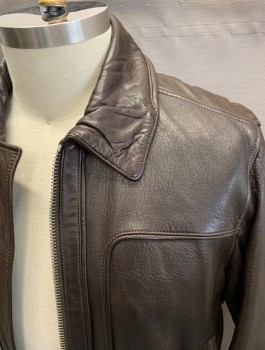 ANDREW MARC, Chocolate Brown, Leather, Solid, Zip Front, Zipper Pockets, Silver Chrome Notions, Underarm Vents