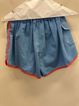 NL, Sky Blue with Red Trim, Polyester, Btn Flap Pkt On Side, Elastic Waist, *missing Btn