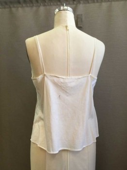 M.T.O., White, Cotton, Solid, Bias Cut Broadcloth Cotton. V Neck with Lace & Fagotting Detail, Narrow Shoulder Straps