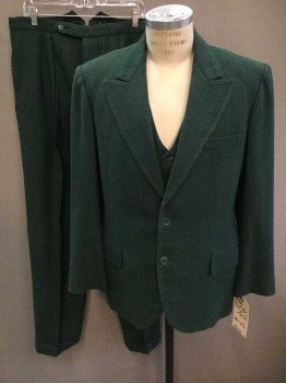 M.T.O., Dk Green, Wool, Herringbone, Blend, Single Breasted, Peaked Lapel, 3 Pockets, 2 Buttons Made To Order
