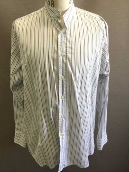 N/L, White, Lt Blue, Multi-color, Cotton, Stripes - Pin, White with Light Blue, Gray and Charcoal Pin Stripes of Assorted Widths, B.F., L/S, Band Collar, No Pocket, Short French Cuffs,  with Matching Detached Collar, MULTIPLES