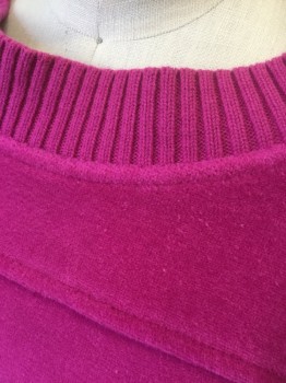SK SPORT, Fuchsia Pink, Cotton, Polyester, Solid, Plush Terrycloth, Pullover, Long Sleeves, Padded Shoulders, Yoke at Upper Chest in Front, Rib Knit Cuffs, Collar and Waist,