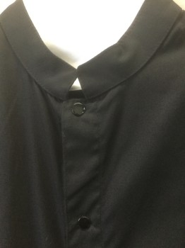 ABBEY BRAND, Black, Cotton, Solid, Snap Front, Band Collar, Long Sleeves, Side Seam Holes for Pocket Entry