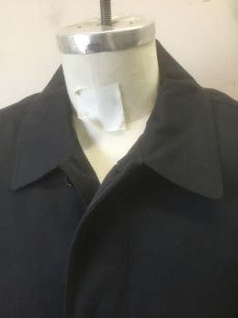 LONDON FOG, Black, Polyester, Nylon, Solid, Single Breasted, 4 Button Front, Collar Attached, 2 Welt Pockets, Has Detachable Liner **Barcode Underneath Liner