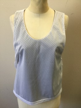 A4, Navy Blue, White, Polyester, Solid, Reversible Mesh with Open Holes Texture, One Side is Navy, Other Side is White, Sleeveless, Scoop Neck, Cropped Length **Multiples **Barcode Located Between Layers Near Side Hem