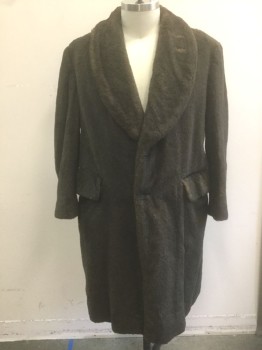 N/L MTO, Brown, Faux Fur, Solid, Faux Beaver/Raccoon (?) Fur, Single Breasted, Shawl Lapel, 2 Buttons, 2 Pockets, Lining is Brown with Tan Tattersall Pattern Cotton, Self Belt Attached at Back Waist, Made To Order Reproduction, Has Triples