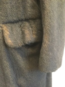 N/L MTO, Brown, Faux Fur, Solid, Faux Beaver/Raccoon (?) Fur, Single Breasted, Shawl Lapel, 2 Buttons, 2 Pockets, Lining is Brown with Tan Tattersall Pattern Cotton, Self Belt Attached at Back Waist, Made To Order Reproduction, Has Triples