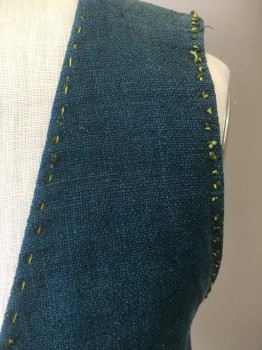 N/L, Teal Green, Lime Green, Silk, Cotton, Solid, Noil Silk, Hand Stitched Eyelets in Lime Green, French Knots and 'X' As Details, Lightly Boned with Steel