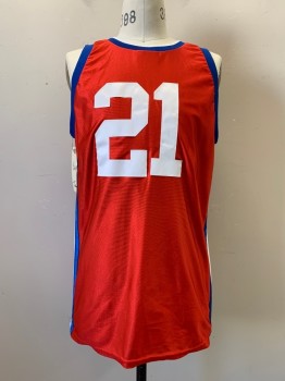 TEAM WORK, Red, Blue, White, Polyester, Color Blocking, White Net Sides, Number 24