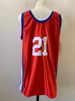 TEAM WORK, Red, Blue, White, Polyester, Color Blocking, White Net Sides, Number 24