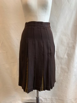 MTO, Brown, Gold, Acrylic, Solid, Squares, Side Zipper, Box Pleats, Gold Squares Inside Pleats