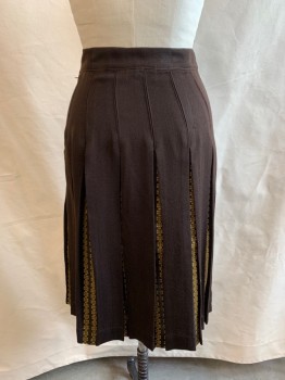 MTO, Brown, Gold, Acrylic, Solid, Squares, Side Zipper, Box Pleats, Gold Squares Inside Pleats