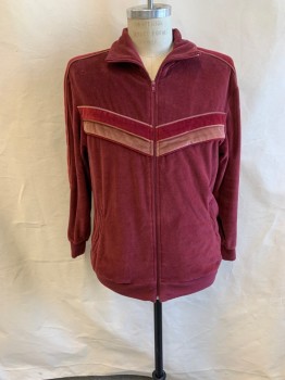N/L, Maroon Red, Dusty Rose Pink, Raspberry Pink, Polyester, Solid, Stripes, C.A., Zip Front, L/S, 2 Zip Pockets