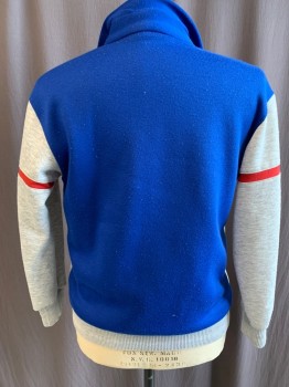 MTO, Blue, Gray, Red, Cotton, Solid, Jacket, Reproduction, Zip Front, C.A., Red Stripes on Arm & Torso