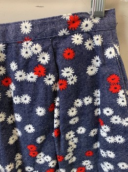 DUTCHMAID, Denim Blue, Red, White, Cotton, Solid, Floral, Zipper Size, Pleats, High Waisted, Side Pockets **Stain on Crotch